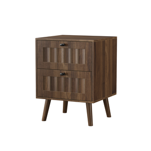 Medieval-style modern double-drawer bedside table with solid wood legs, bedroom bedside table, bedroom side table, 15.75 x 15.75 x 22.64 inches, walnut color, 2-pack