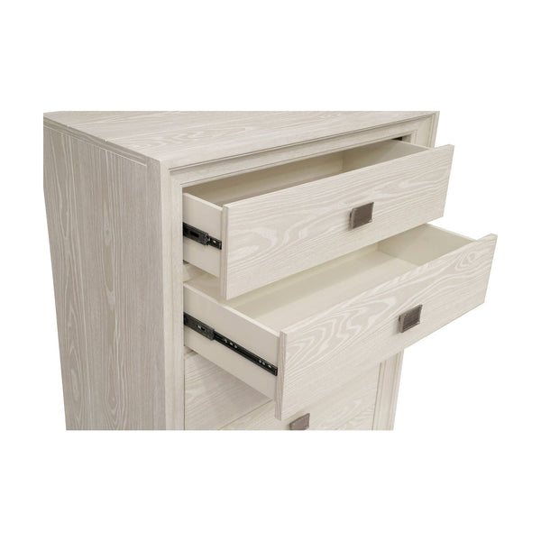 Maxime Sugar Five Drawer Chest in Ash Wood Veneer and Meranti