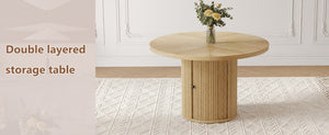 47.2-inch round wooden-style dining table with double-layer storage design and Roman column shape - featuring classic wood grain finish, it creates an eternal and elegant atmosphere for your living