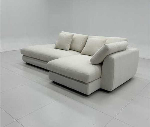 Modern Cream Bouclé L-Shape Sectional Sofa - Extra Deep Seat Modular Chaise Lounge Couch - Quiet Luxury Cloud Sofa for Living Room