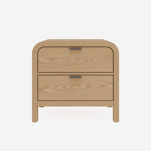 Natural Oak 2-Drawer Nightstand | Modern Bedside Table with Curved Edges