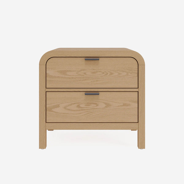 Natural Oak 2-Drawer Nightstand | Modern Bedside Table with Curved Edges