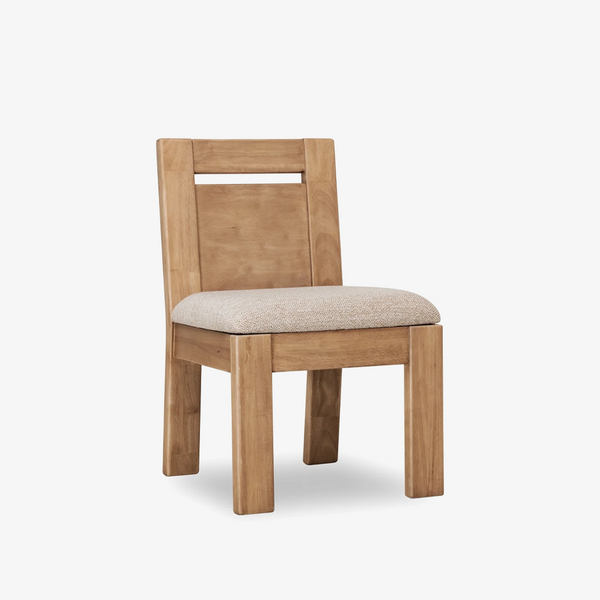 Modern Natural Wood Dining Chair with Textured Fabric Seat | Minimalist Side Chair
