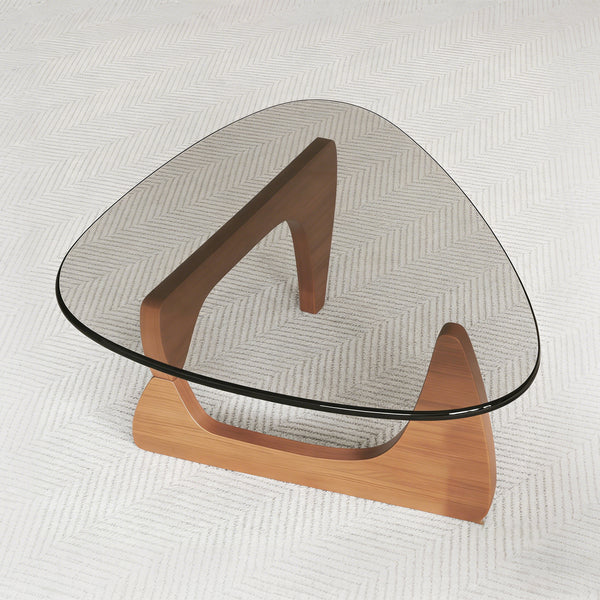 Modern Glass Coffee Table, 35.8" x 25.6" x 15.7" Mid Century Modern Coffee Table, Sleek Coffee Tables, Suitable for Bedroom Living Room Reception Office Tables, Walnut