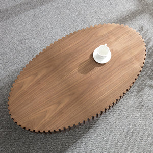 Modern Handcraft Drum Coffee Table Length 43.7 inch Ellipse Coffee Table for Living Room,Oval Small Coffee Table with Sturdy Pedestal,Walnut MDF,W2582P251185