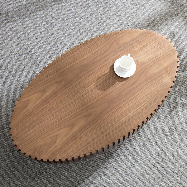 Modern Handcraft Drum Coffee Table Length 43.7 inch Ellipse Coffee Table for Living Room,Oval Small Coffee Table with Sturdy Pedestal,Walnut MDF,W2582P251185