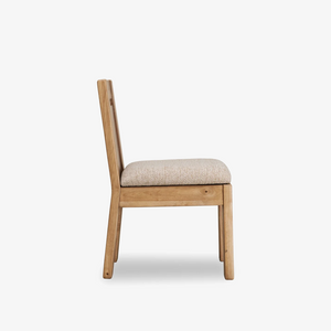 Modern Natural Wood Dining Chair with Textured Fabric Seat | Minimalist Side Chair