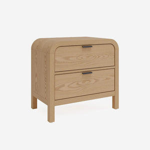 Natural Oak 2-Drawer Nightstand | Modern Bedside Table with Curved Edges