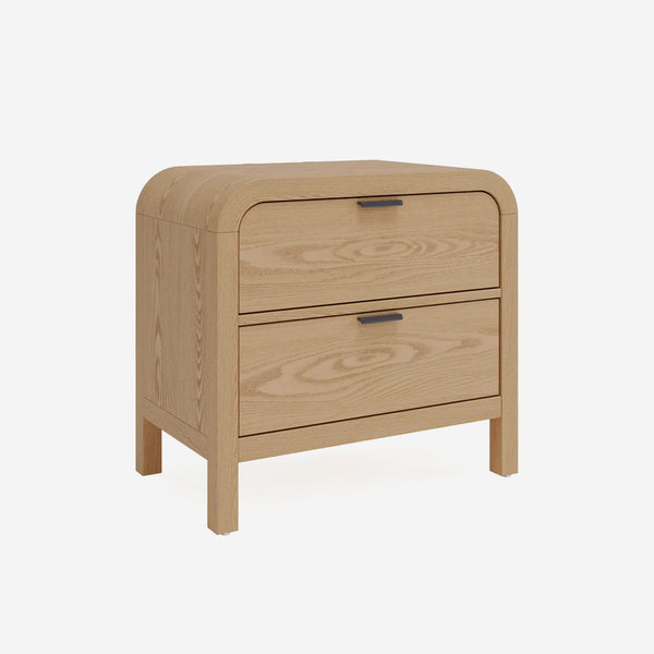Natural Oak 2-Drawer Nightstand | Modern Bedside Table with Curved Edges