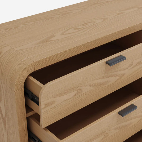 Natural Oak 2-Drawer Nightstand | Modern Bedside Table with Curved Edges