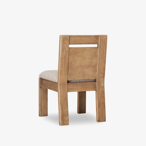 Modern Natural Wood Dining Chair with Textured Fabric Seat | Minimalist Side Chair