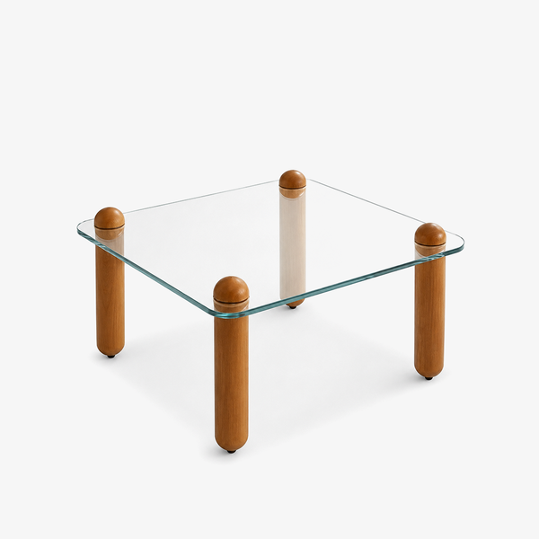 Modern Glass Coffee Table with Black Cylindrical Legs – Minimalist Square Center Table
