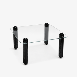 Modern Glass Coffee Table with Black Cylindrical Legs – Minimalist Square Center Table