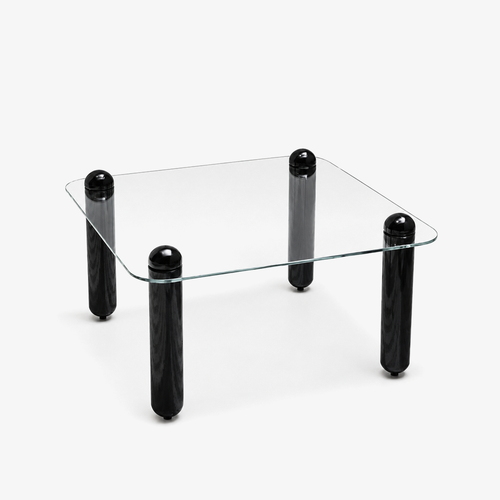 Modern Glass Coffee Table with Black Cylindrical Legs – Minimalist Square Center Table