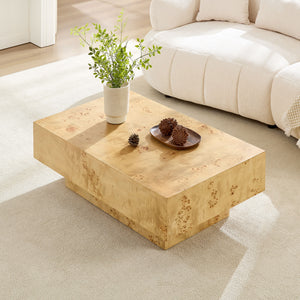 43.31 Inch Burl Wood Veneer Coffee Table,Rectangle Mid-Century Modern Table for Living Room,Coffee Table with Sturdy MDF Pedestal for Office,Apartment,Natural