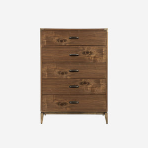 Modern Walnut 2-Drawer Nightstand – Industrial Bedside Table with Metal Accents – Mid-Century Modern Bedroom End Table