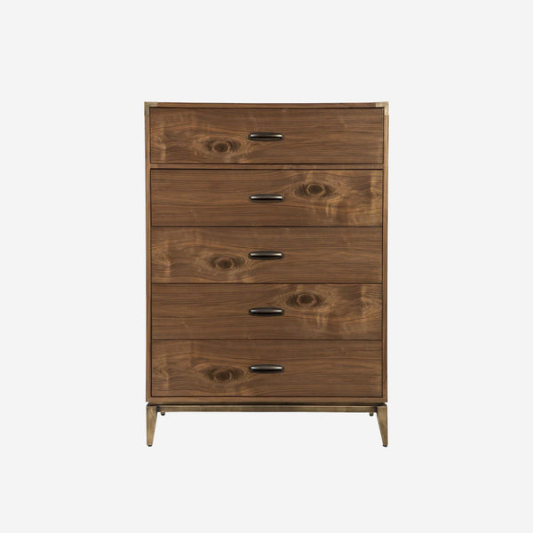 Modern Walnut 2-Drawer Nightstand – Industrial Bedside Table with Metal Accents – Mid-Century Modern Bedroom End Table