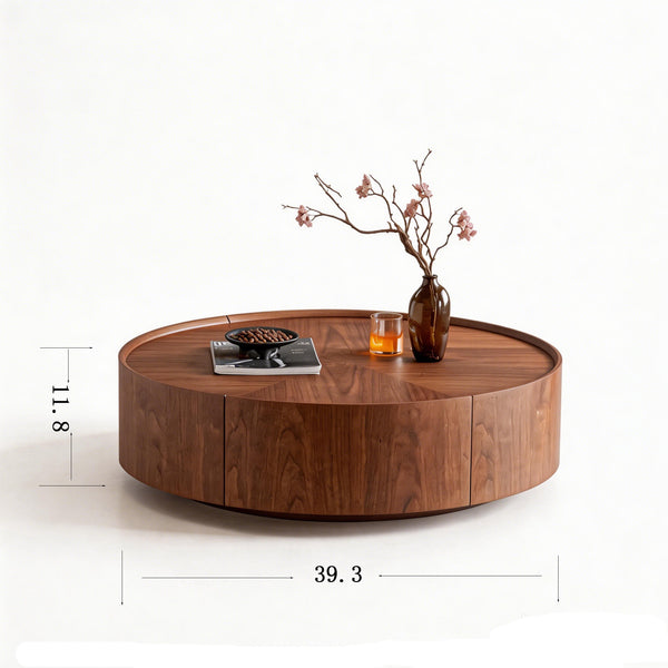 39.3-inch coffee tables, circular walnut design, suitable for living rooms, walnut material, suitable for bedrooms, living rooms, and offices
