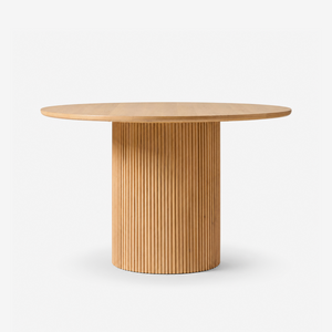 Modern Roman Column Round Dining Table – Solid Wood Fluted Pedestal Dining Table