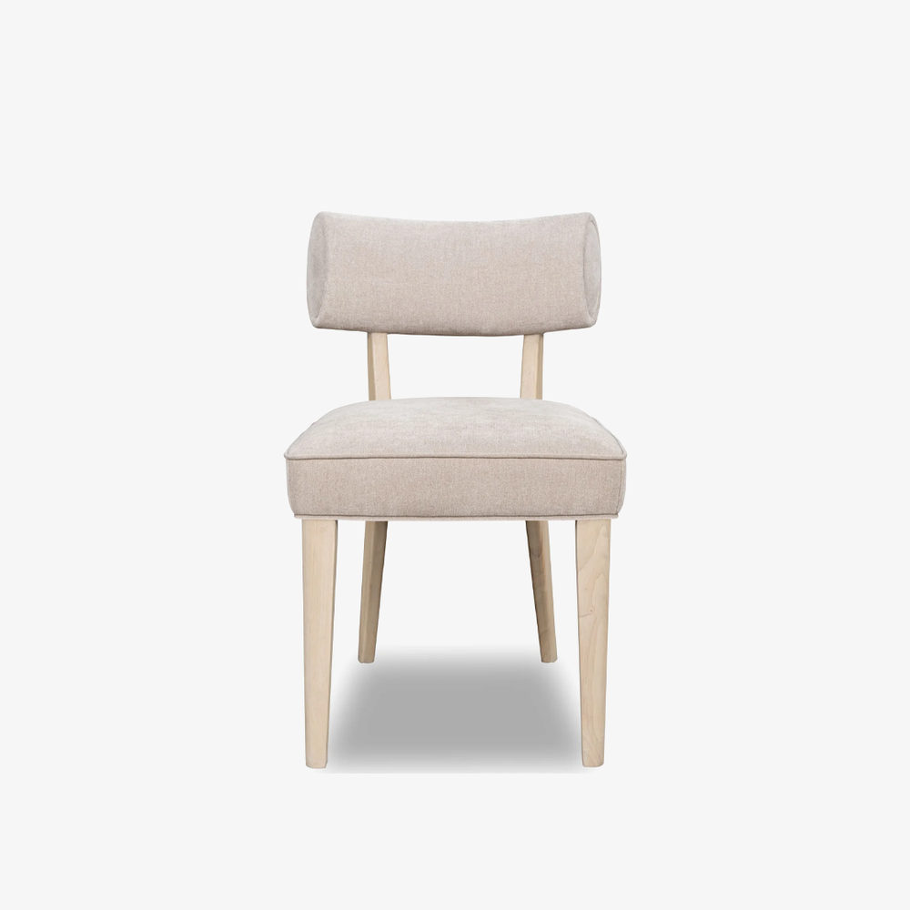 Modern Oatmeal Upholstered Dining Chair with Curved Backrest | Scandi Wood Leg Side Chair
