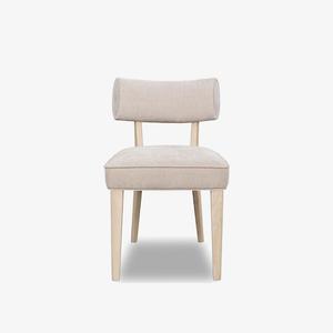 Modern Oatmeal Upholstered Dining Chair with Curved Backrest | Scandi Wood Leg Side Chair
