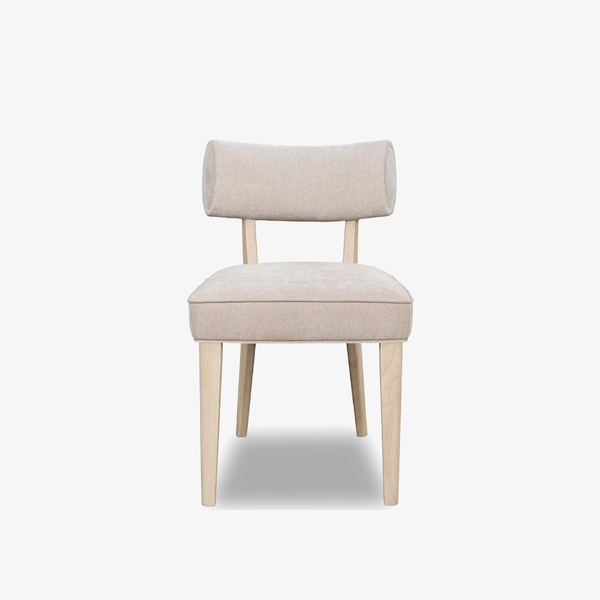 Modern Oatmeal Upholstered Dining Chair with Curved Backrest | Scandi Wood Leg Side Chair
