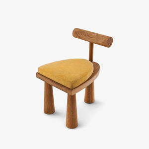 Sculptural Japandi Wood Dining Chair with Mustard Upholstered Seat