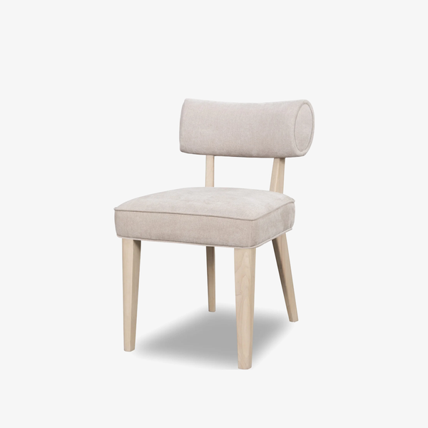 Modern Oatmeal Upholstered Dining Chair with Curved Backrest | Scandi Wood Leg Side Chair