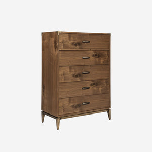 Modern Walnut 2-Drawer Nightstand – Industrial Bedside Table with Metal Accents – Mid-Century Modern Bedroom End Table