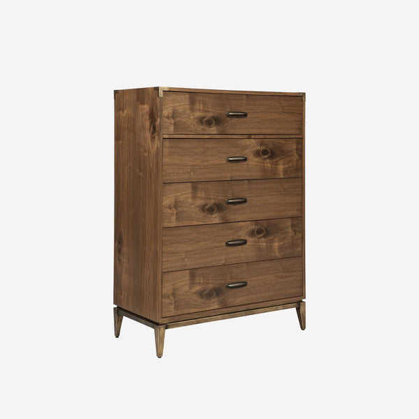 Modern Walnut 2-Drawer Nightstand – Industrial Bedside Table with Metal Accents – Mid-Century Modern Bedroom End Table