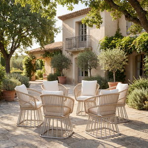 Outdoor Dining Chair MP1 - Teak Finish Wicker & Beige Steel Frame, 300LBS Weight Capacity, Includes Cushion
