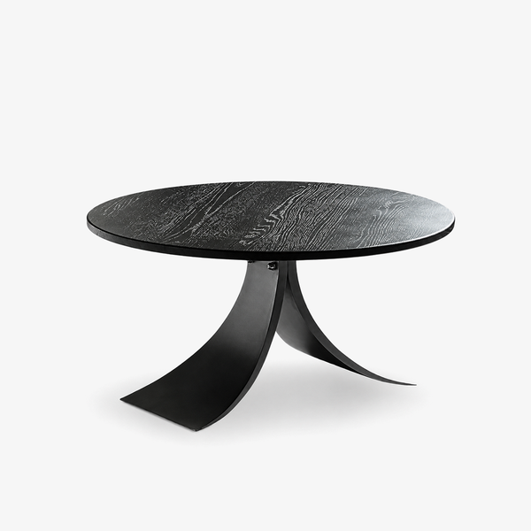Modern Round Black Wood Coffee Table – Sculptural Pedestal Center Table for Living Room