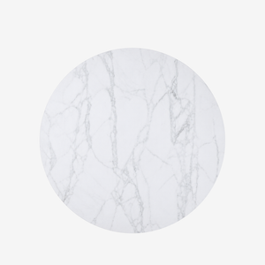 Modern Roman Column Round Dining Table – White Sintered Stone Top & Solid Wood Fluted Pedestal