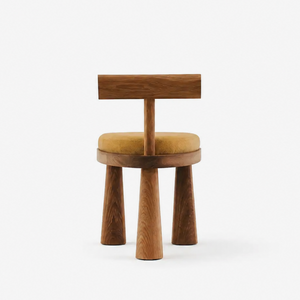 Sculptural Japandi Wood Dining Chair with Mustard Upholstered Seat