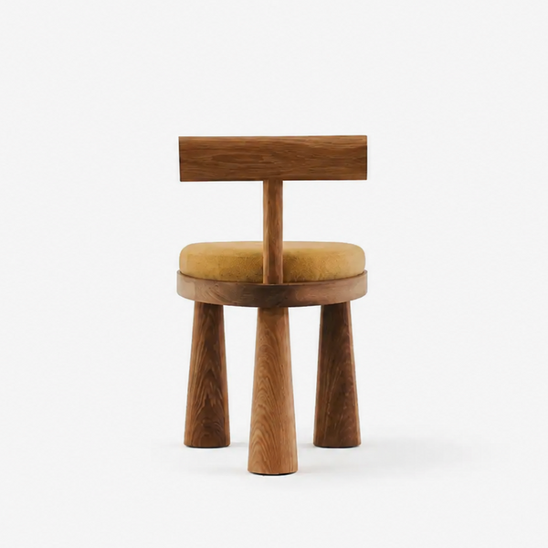 Sculptural Japandi Wood Dining Chair with Mustard Upholstered Seat