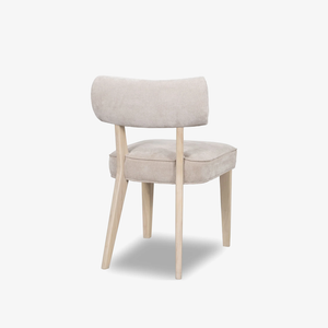 Modern Oatmeal Upholstered Dining Chair with Curved Backrest | Scandi Wood Leg Side Chair