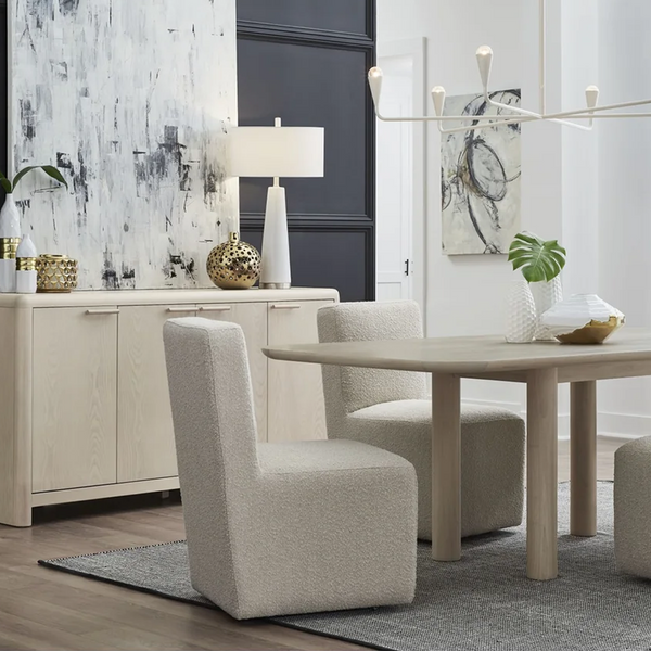 Modern Cream White Boucle Dining Chair, Armless Fully Upholstered Accent Chair with Block Base for Dining Room & Vanity