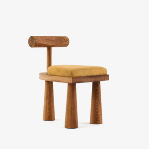 Sculptural Japandi Wood Dining Chair with Mustard Upholstered Seat