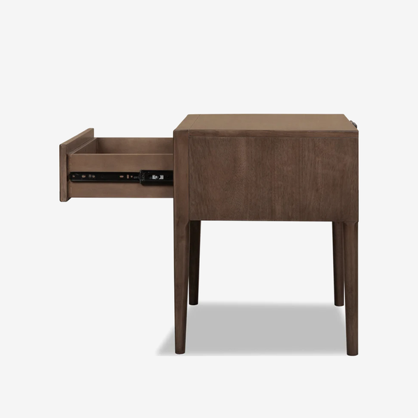 Mid-Century Modern 1-Drawer Nightstand | Dark Walnut Wood Bedside Table with Tapered Legs