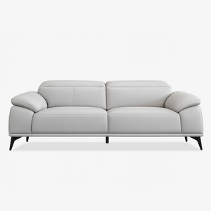 Modern Leather Sofa with Adjustable Headrests - Ergonomic Couch with Metal Legs