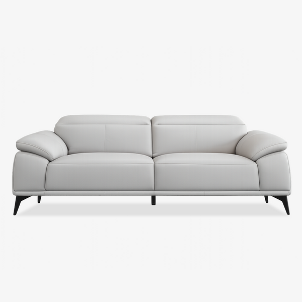 Modern Leather Sofa with Adjustable Headrests - Ergonomic Couch with Metal Legs