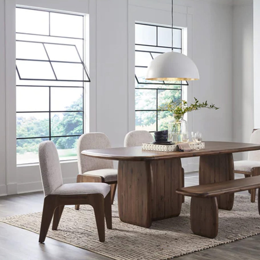 Modern Walnut Solid Wood Dining Table with Sculptural Ribbed Pedestal Base