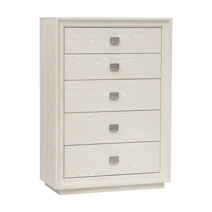 Maxime Sugar Five Drawer Chest in Ash Wood Veneer and Meranti