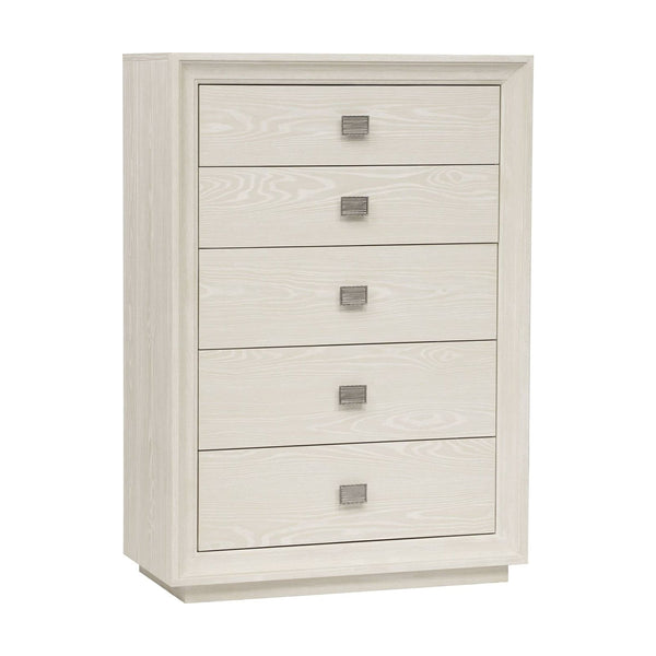 Maxime Sugar Five Drawer Chest in Ash Wood Veneer and Meranti