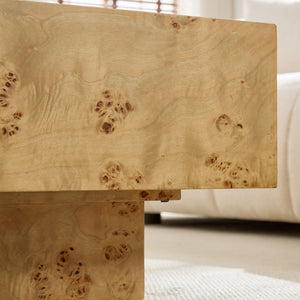 43.31 Inch Burl Wood Veneer Coffee Table,Rectangle Mid-Century Modern Table for Living Room,Coffee Table with Sturdy MDF Pedestal for Office,Apartment,Natural