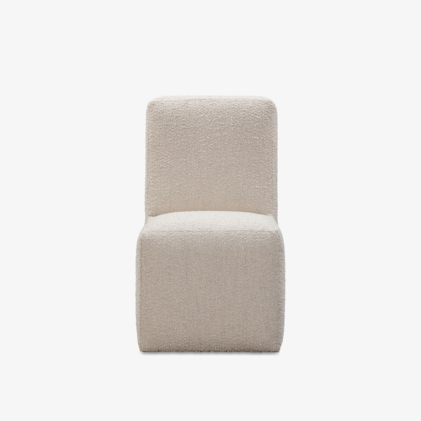 Modern Cream White Boucle Dining Chair, Armless Fully Upholstered Accent Chair with Block Base for Dining Room & Vanity