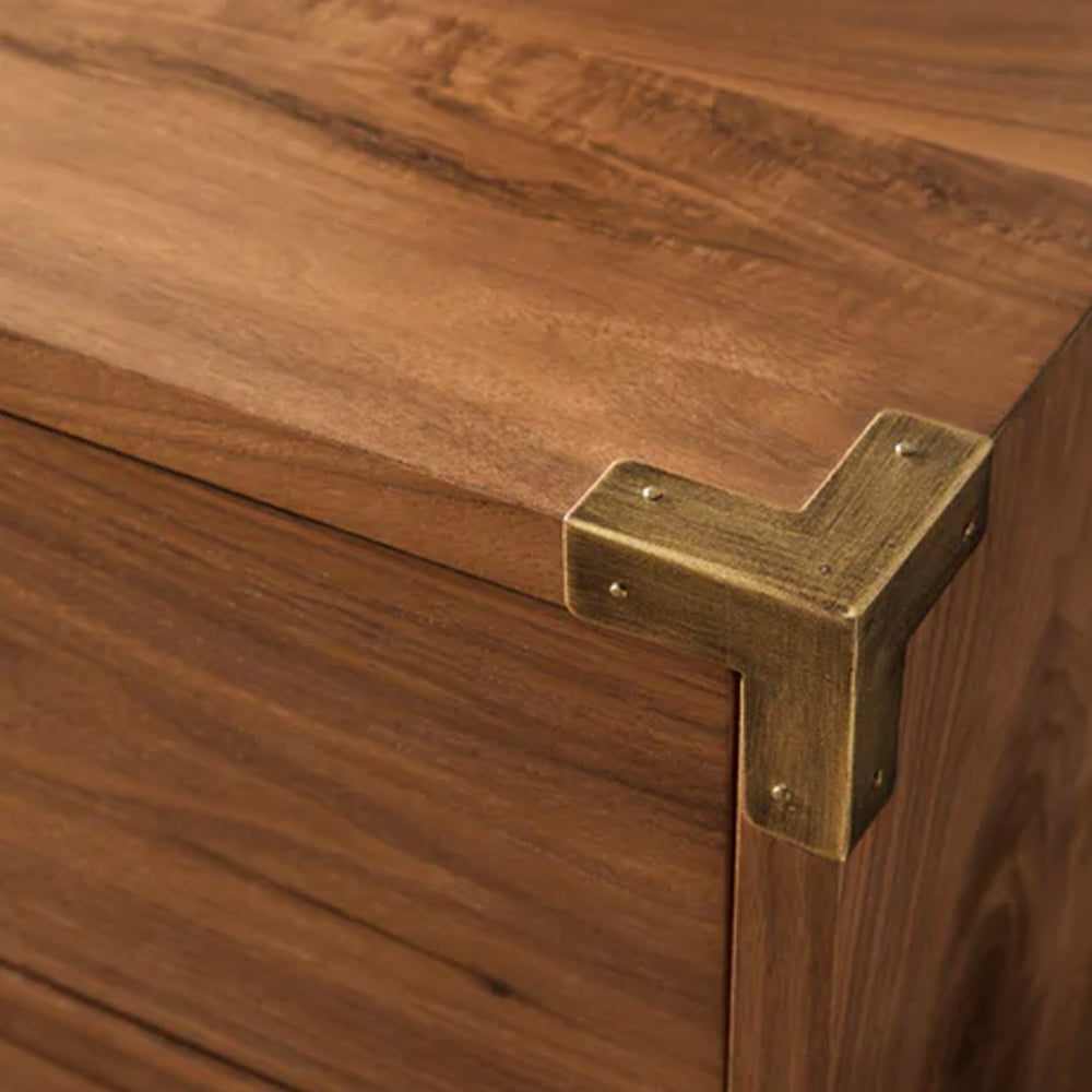 Mid-Century Modern 6-Drawer Dresser – Walnut Finish Wood Bedroom Chest – Industrial Metal Base Storage Sideboard