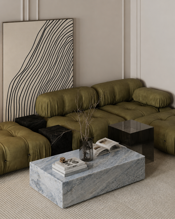 Modern Sintered Stone Block Coffee Table – Minimalist Stone Center Table