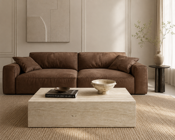 Modern Solid Travertine Block Coffee Table – Minimalist Stone Center Table