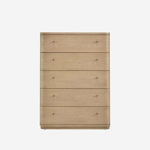 Slim 5-Drawer Oak Storage Cabinet for Bedroom | Space-Saving Vertical Wood Chest